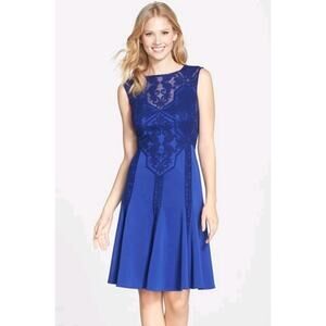 Tadashi Shoji Size 8 Blue Embroidered Lace Knee Length Dress 8 M Cocktail Party